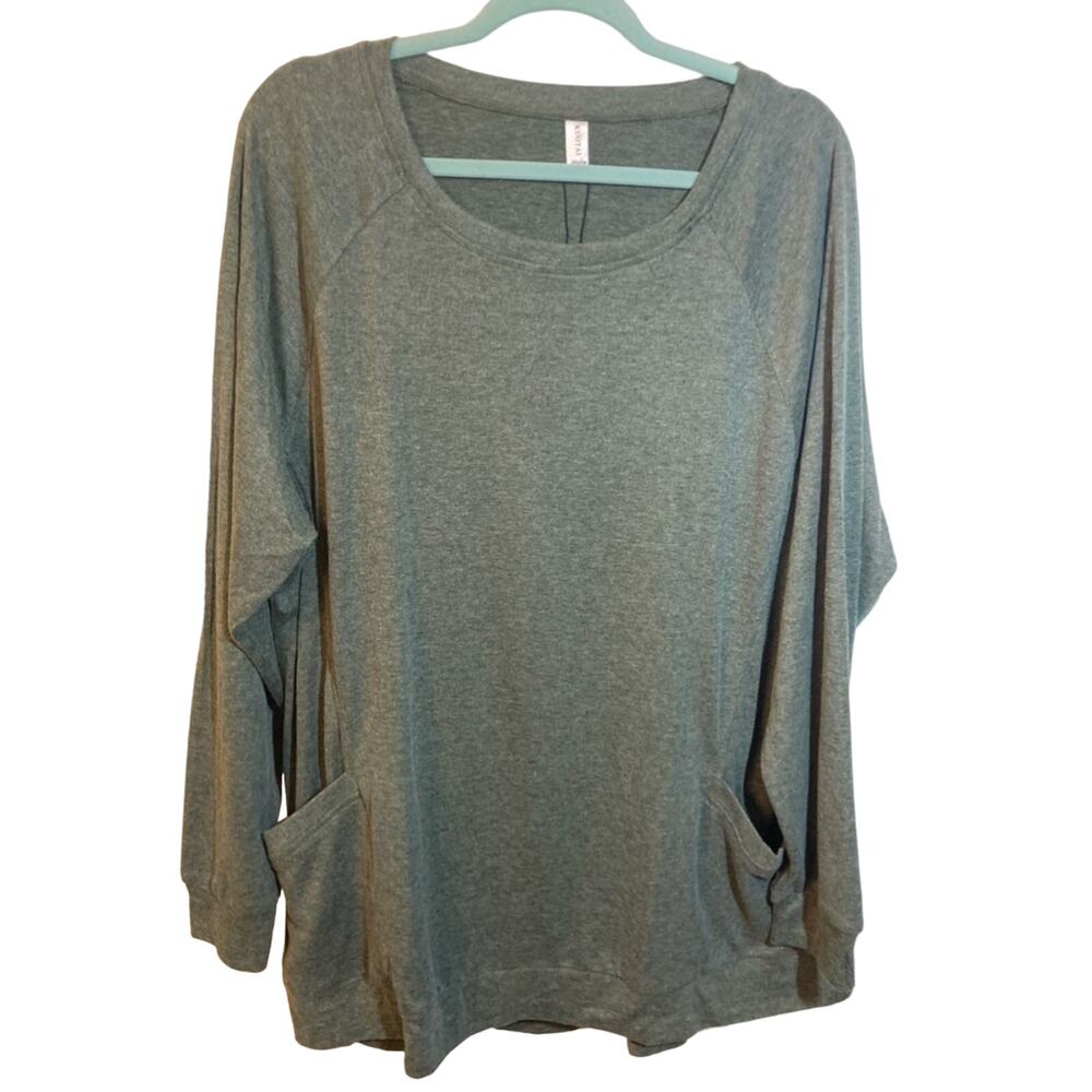 Kuotai loungewear casual cabincore olive green sweatshirt top pockets size 3XL